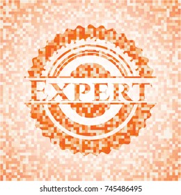 Expert abstract orange mosaic emblem with background