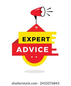 Expert advice banner design red label icon megaphone. flat style Vector sign.