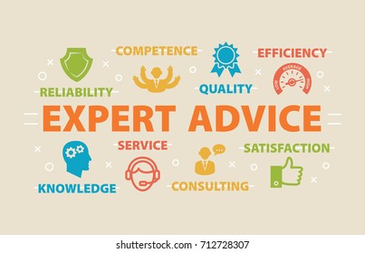 EXPERT ADVICE. Concept with icons and signs.