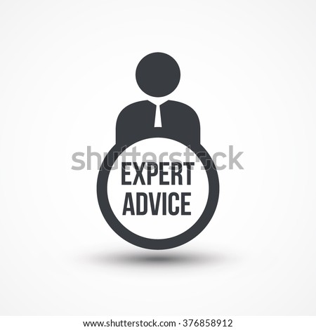 Expert advice icon. Business person presentation of expert advice word flat vector icon. Decision support. Employment services icon. Professional suggestion. Expertise.