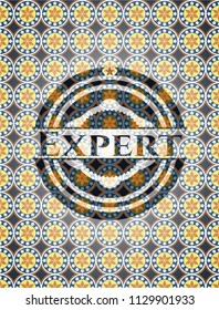 Expert arabic badge background. Arabesque decoration.