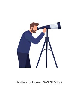 Expert Astronomer Observing Universe with Telescope White Background Celestial Research