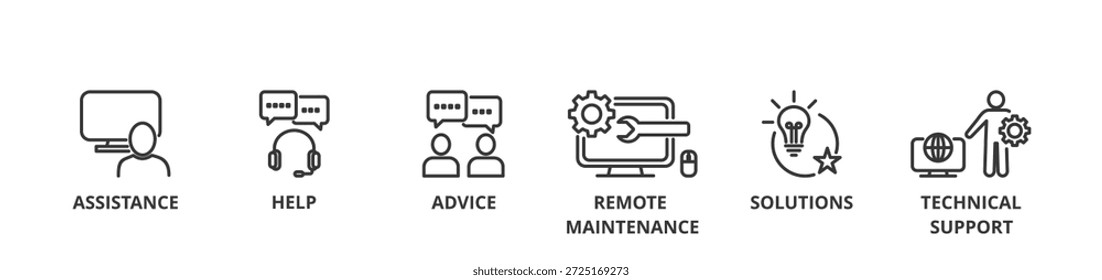 Ilustração vetorial de banner especialista em TI com ícone de assistência, ajuda, consultoria, manutenção remota, soluções e suporte técnico  