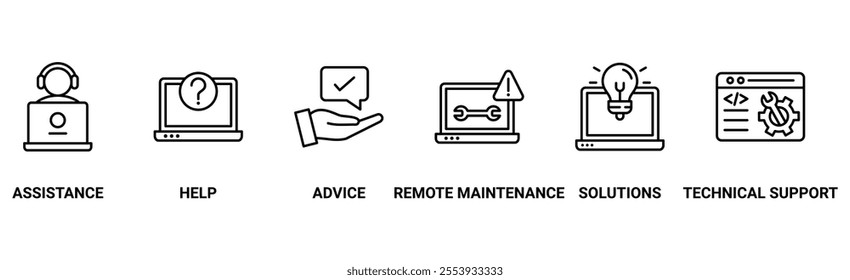 IT Expert banner web icon vector illustration concept with icon of assistance, help, advice, remote maintenance, solutions and technical support