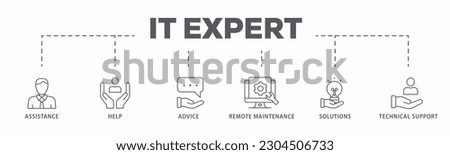 IT Expert banner web icon vector illustration concept with icon of assistance, help, advice, remote maintenance, solutions and technical support
