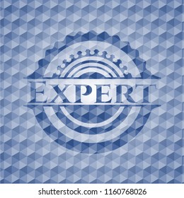 Expert blue badge with geometric pattern background.