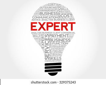 Expert bulb word cloud, business concept