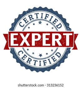 Sello de goma de grunge certificado experto en fondo blanco, ilustración vectorial