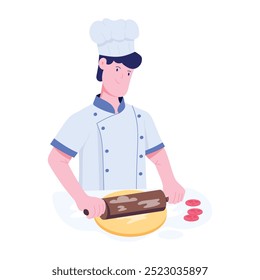 Massa de rolamento de chef especialista, ilustração de caráter plano 