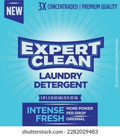 Expert Clean detergent label packaging concept with bright colors