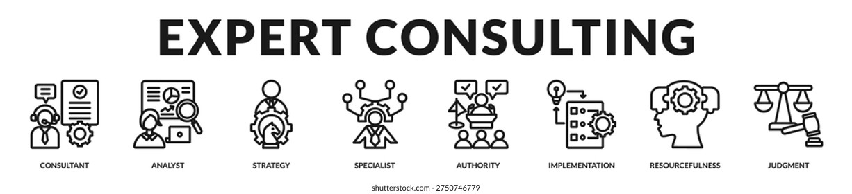 Expert consulting banner delivering high level advisory solutions and strategic professional guidance in Lineal Icon Style