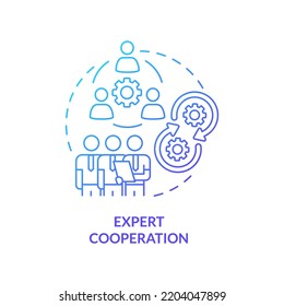 Expert cooperation blue gradient concept icon. Specialists integration. Pandemic preparedness abstract idea thin line illustration. Isolated outline drawing. Myriad Pro-Bold fonts used