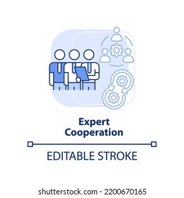 Expert Cooperation Light Blue Concept Icon. Teamwork. Pandemic Preparedness Abstract Idea Thin Line Illustration. Isolated Outline Drawing. Editable Stroke. Arial, Myriad Pro-Bold Fonts Used