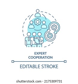 Expert cooperation turquoise concept icon. Specialist integration. Pandemic preparing abstract idea thin line illustration. Isolated outline drawing. Editable stroke. Arial, Myriad Pro-Bold fonts used