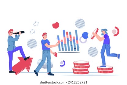 Expert financial advice, finance consultant banner template. Accounting, trading, and brokering. Smart money decisions and management, flat vector illustration isolated on white background.