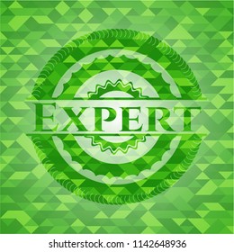Expert green emblem. Mosaic background