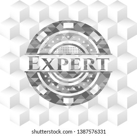 Expert grey badge with geometric cube white background