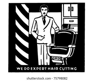 Expert Hair Cutting - Retro Ad Art Banner