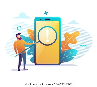 IT expert holding a big magnifying glass vector illustration. Search for information and investigation, data analysis and research, investigation concept. Vector illustration 