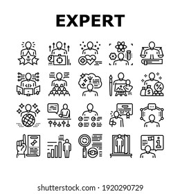 Expert Human Skills Collection Icons Set Vector. Universal And Business Expert, Lawyer And Economic, Technical And Social, Art And Medical Black Contour Illustrations