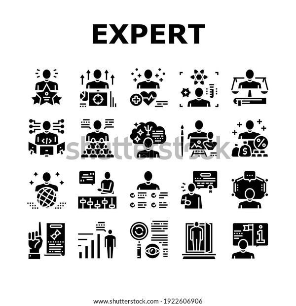 Expert Human Skills
Collection Icons Set Vector. Universal And Business Expert, Lawyer
And Economic, Technical And Social, Art And Medical Glyph
Pictograms Black
Illustrations