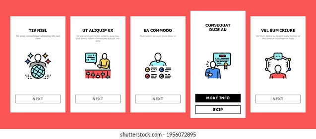 Expert Human Skills Onboarding Mobile App Page Screen Vector. Universal And Business Expert, Lawyer And Economic, Technical And Social, Art And Medical Illustrations