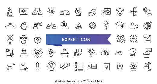 Expert icon collection. competence, expertise, knowledge, skill, specialist, experience and more. Line vector icons set.