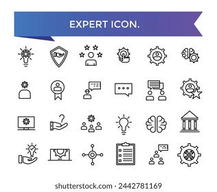 Expert icon collection. competence, expertise, knowledge, skill, specialist, experience and more. Line vector icons set.