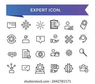 Expert icon collection. competence, expertise, knowledge, skill, specialist, experience and more. Line vector icons set.