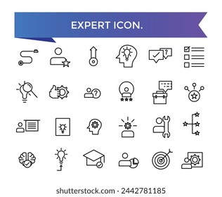 Expert icon collection. competence, expertise, knowledge, skill, specialist, experience and more. Line vector icons set.