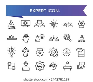 Expert icon collection. competence, expertise, knowledge, skill, specialist, experience and more. Line vector icons set.