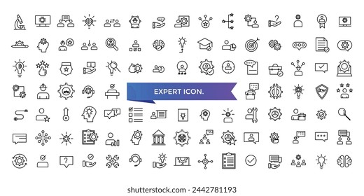 Expert icon collection. competence, expertise, knowledge, skill, specialist, experience and more. Line vector icons set.