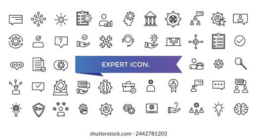 Expert icon collection. competence, expertise, knowledge, skill, specialist, experience and more. Line vector icons set.