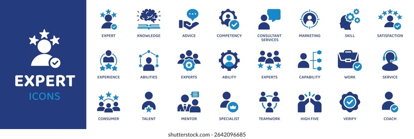Expert - Icon Collection. Thin Line Set contains such Icons as Expert, Pro, Guru, Master, Mentor, Coach, Specialist and more. Simple web icons set.