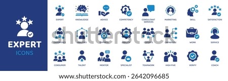 Expert - Icon Collection. Thin Line Set contains such Icons as Expert, Pro, Guru, Master, Mentor, Coach, Specialist and more. Simple web icons set.
