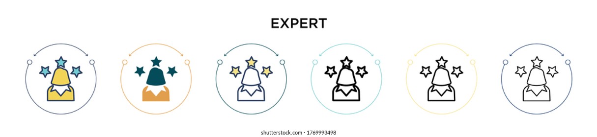 Icono de experto en estilo relleno, delgado, de contorno y de trazo. Ilustración vectorial de dos diseños de iconos vectoriales expertos en color y negro se pueden utilizar para móviles, ui, web