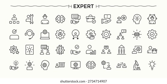 Expert icon pack. Minimal icons collection. Dexterity modern icon set. Featuring expertise, dexterity, talent, competence, qualification and more.
