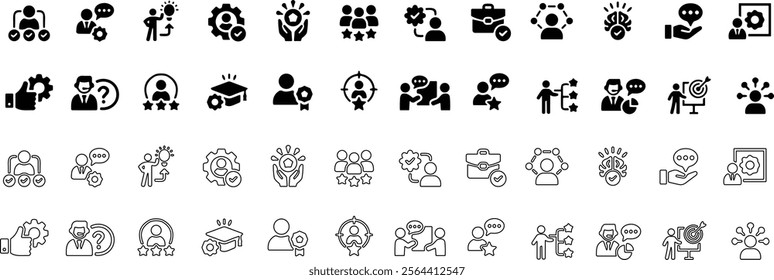 Expert icon set. Containing advice, competence, expertise, knowledge, skill, specialist, experience. vector illustration