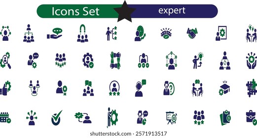 Expert icon set. Containing advice, competence, expertise, knowledge, skill, specialist