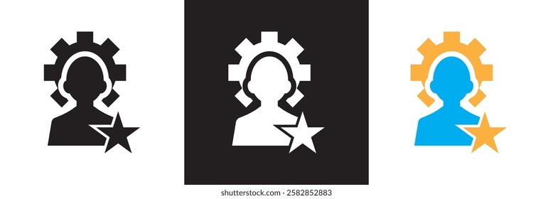 Expert icon set. Containing advice, competence, expertise, knowledge, skill, specialist, etc. isolated on white and black background. vector illustration. EPS 10