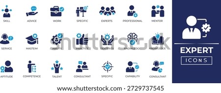 Expert icon set for professional skills, consulting services, authority roles, business expertise and decision-making visuals.Solid icon collection.