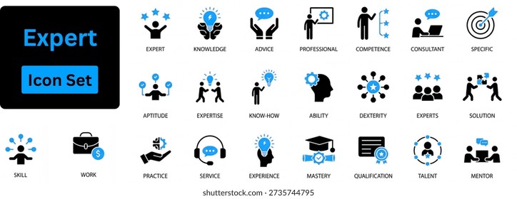Expert icon set silhouette vector 