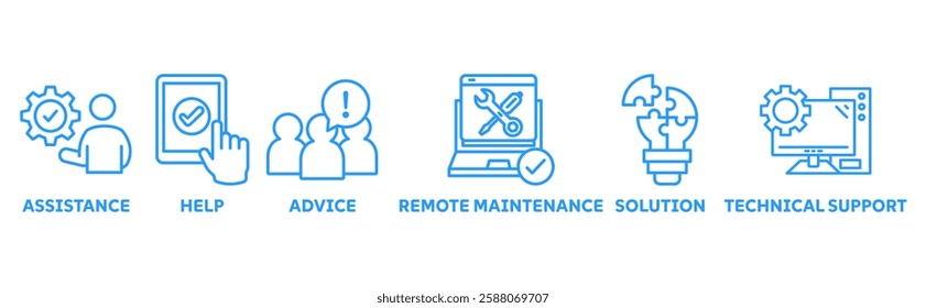IT Expert icon SET vector illustration concept with icon of assitance, help ,advice, remote maintenance, solutions, technical support