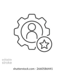 Símbolo de icono experto en tecnología, industria, habilidad, equipo, comunicación, negocio, persona, éxito, Web, medios de comunicación, diseño plano. Trazo editable