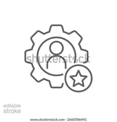 Expert icon symbol in technology, industry, skill, gear, communication, business, person, success, web, media, flat design. Editable stroke
