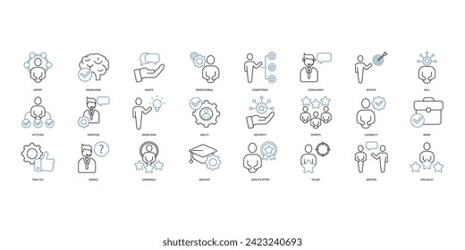 conjunto de iconos expertos. Conjunto de iconos de trazo editables.Conjunto de vectores de expertos