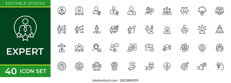 Expert Line Icon Set for Professional Skills, Certified Specialist, Consulting, Knowledge and Business Expertise Outline Vector Collection