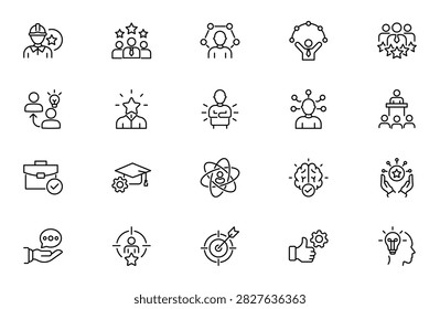 Expert Line Icon Set for Professional Skills, Certified Specialist, Consulting, Knowledge and Business Expertise Outline Vector Collection