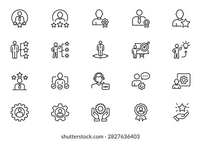 Expert Line Icon Set for Professional Skills, Certified Specialist, Consulting, Knowledge and Business Expertise Outline Vector Collection