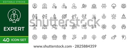 Expert Line Icon Set for Professional Skills, Certified Specialist, Consulting, Knowledge and Business Expertise Outline Vector Collection